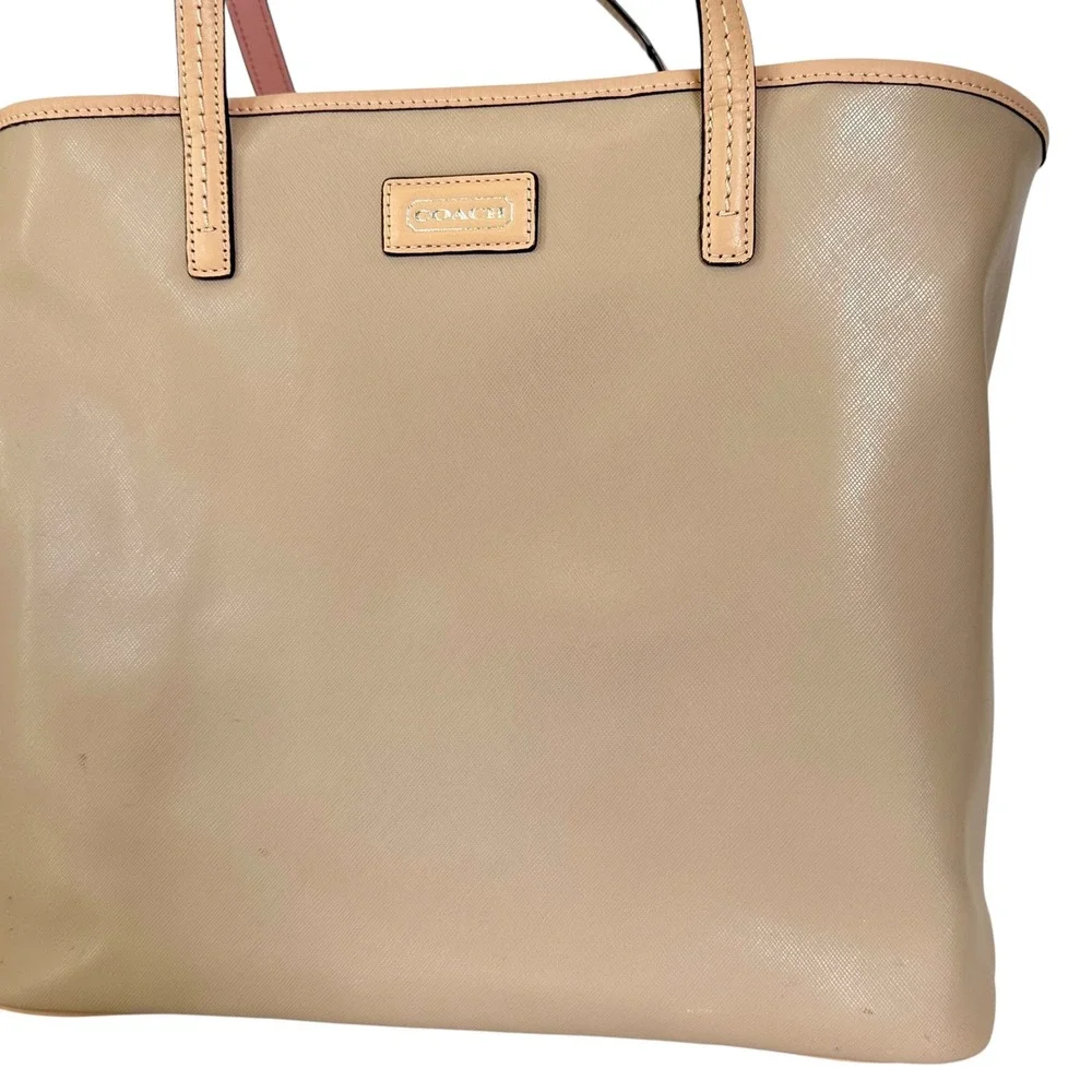 Coach Tote Bag Park‎ Metro F24341 Beige Leather Pink Trim Shoulder Purse